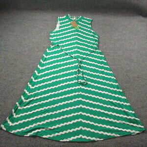 Boden‎ Dress Women 12R Green Midi Chevron Sleeveless Waist Ecovero Sustainable